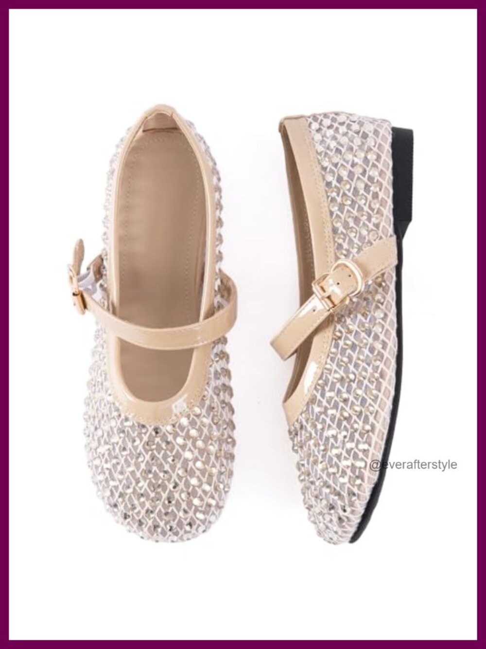 Rhinestone Mesh Mary Jane Ballet Flats Embellished Slip-On Shoes